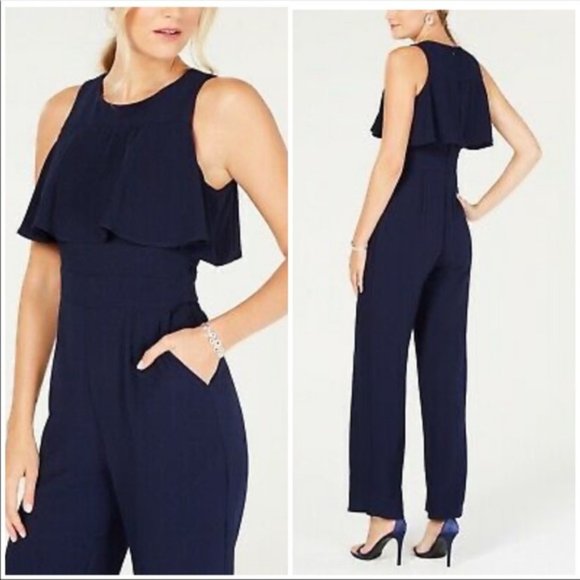 VINCE CAMUTO navy crepe sleeveless jumpsuit - Picture 1 of 9